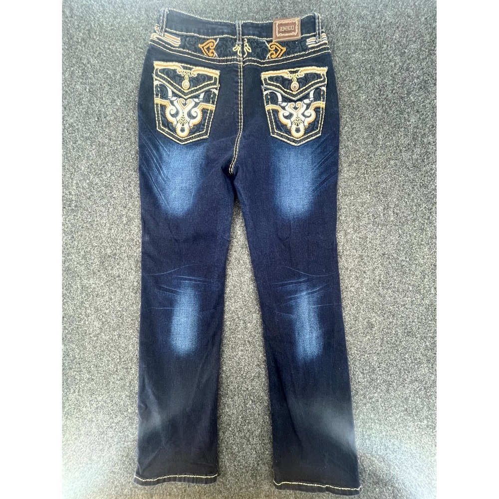 Adonai Y2K Embroidered Heart Stitch Bootcut Jeans Womens 30x30 Blue Dark Wash - Picture 2 of 9